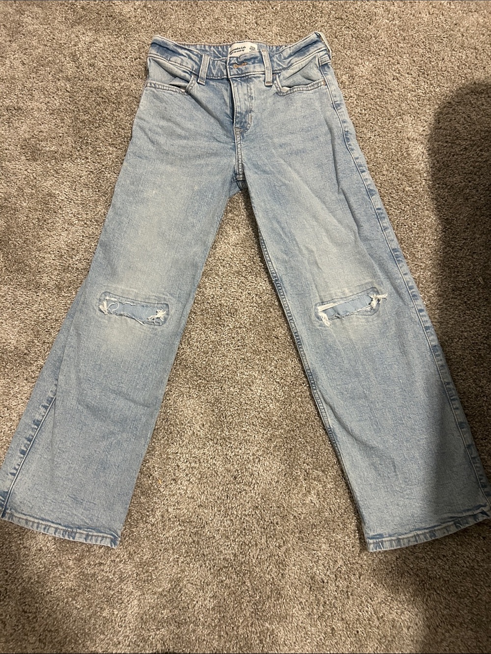 abercrombie kids Light Wash Wide-Leg Distressed Jeans